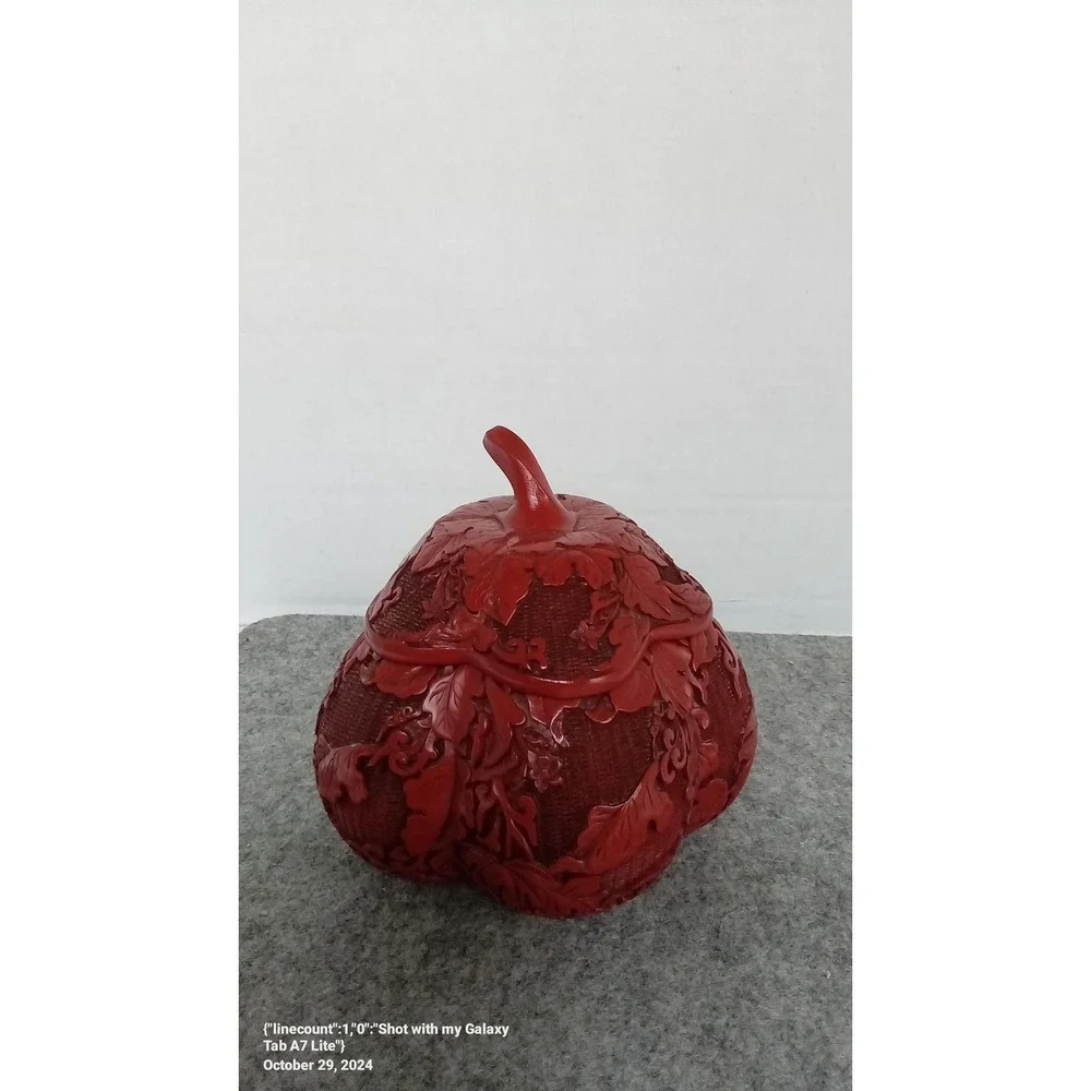 Red Pumpkin Jar with Lid, Unique Decorative Trinket Box, Autumn‎ Decor